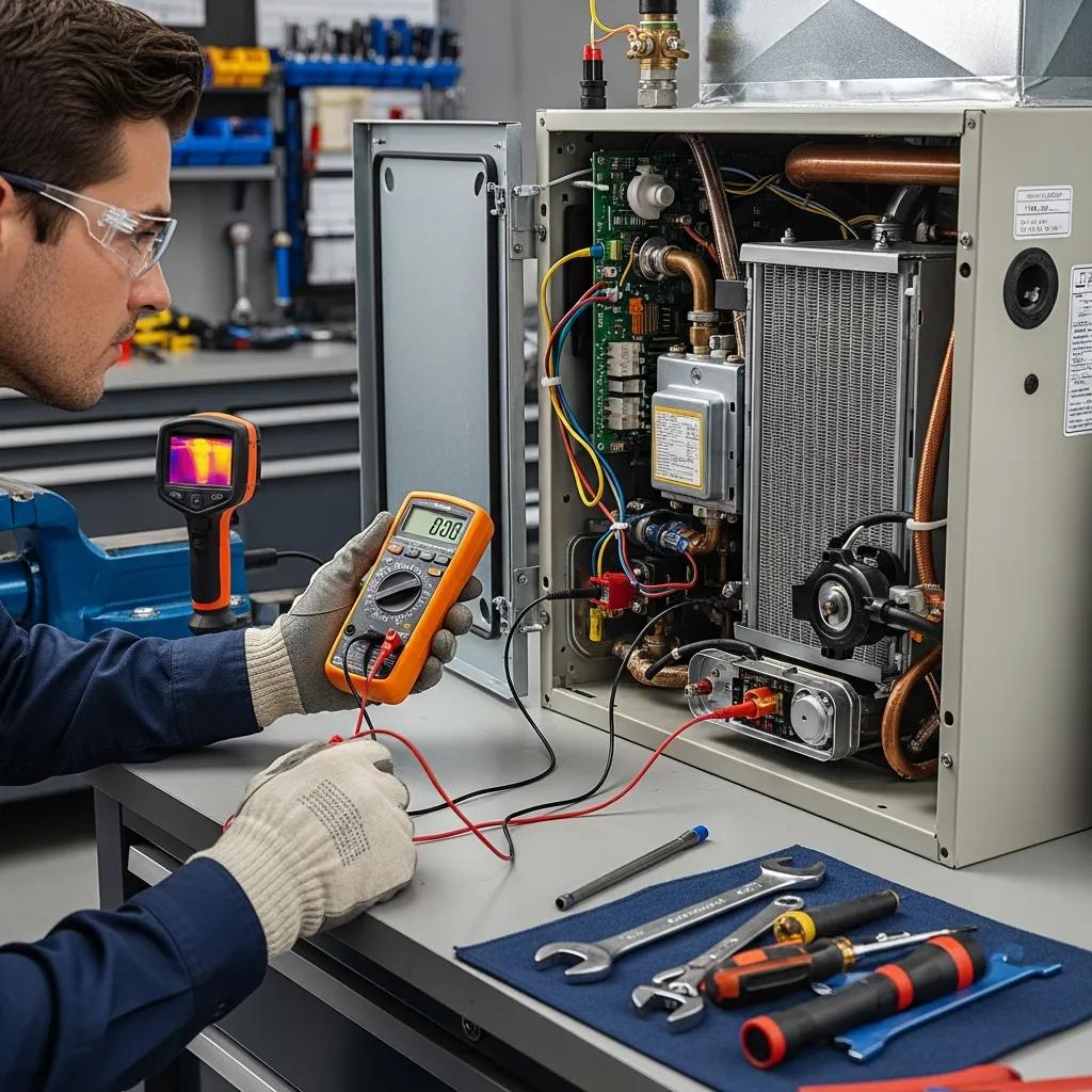 HVAC technician performing a furnace tune-up — professional maintenance for safety and efficiency